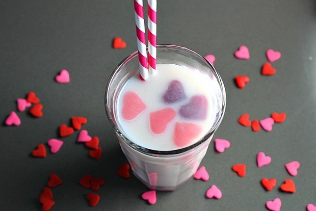 Heart Ice Cubes in Glass Heart Shaped Ice Cubes For Valentines Day (Or Getting Your Kids To Drink Milk)