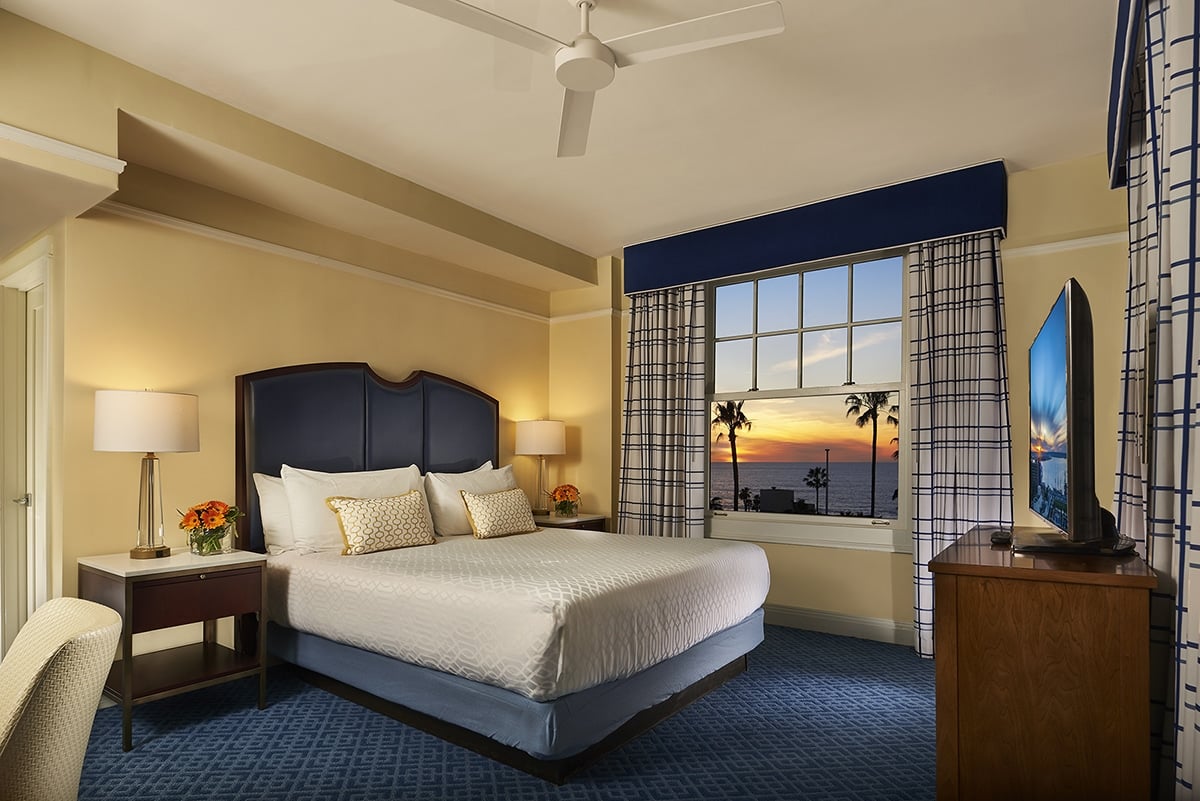 King ocean view room with view to Children's Pool at sunset