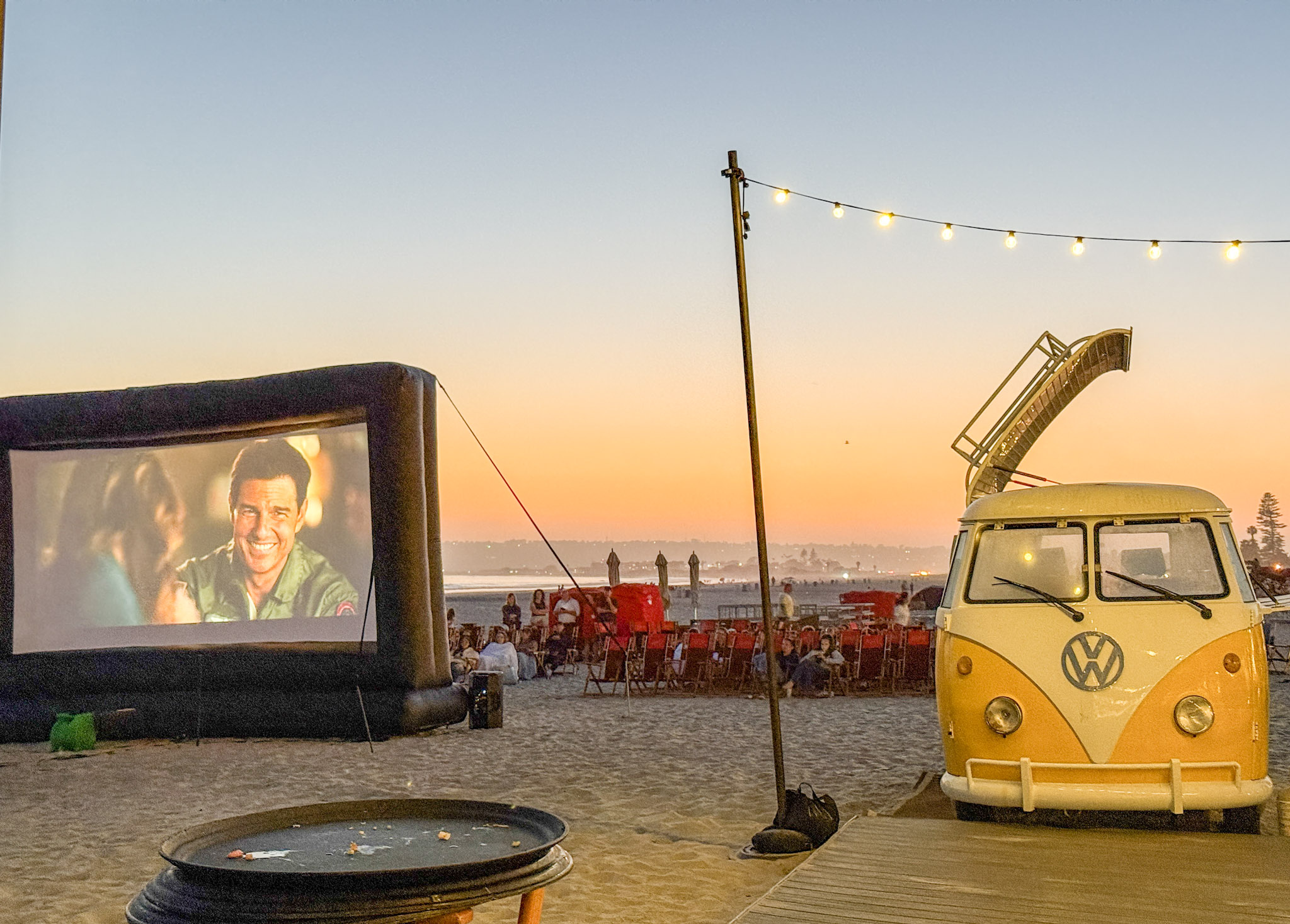 Top Gun reboot on the beach screen at Hotel del Coronado.