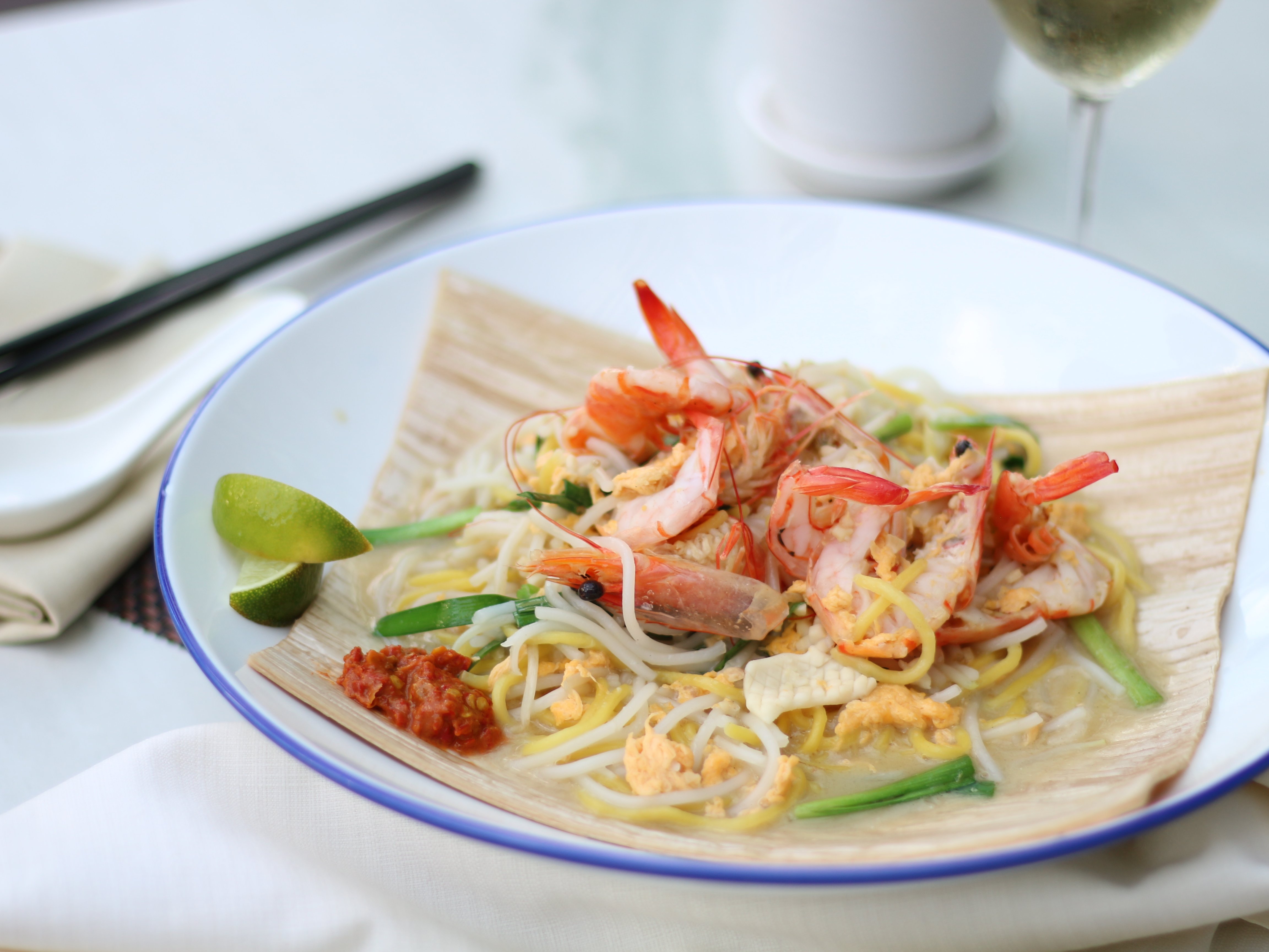 Hokkien Mee on a white plate.