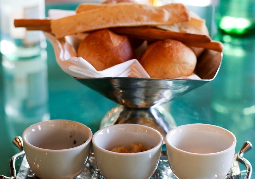 Delicious bread and dips at Peppino restaurant in Kota Kinabalu