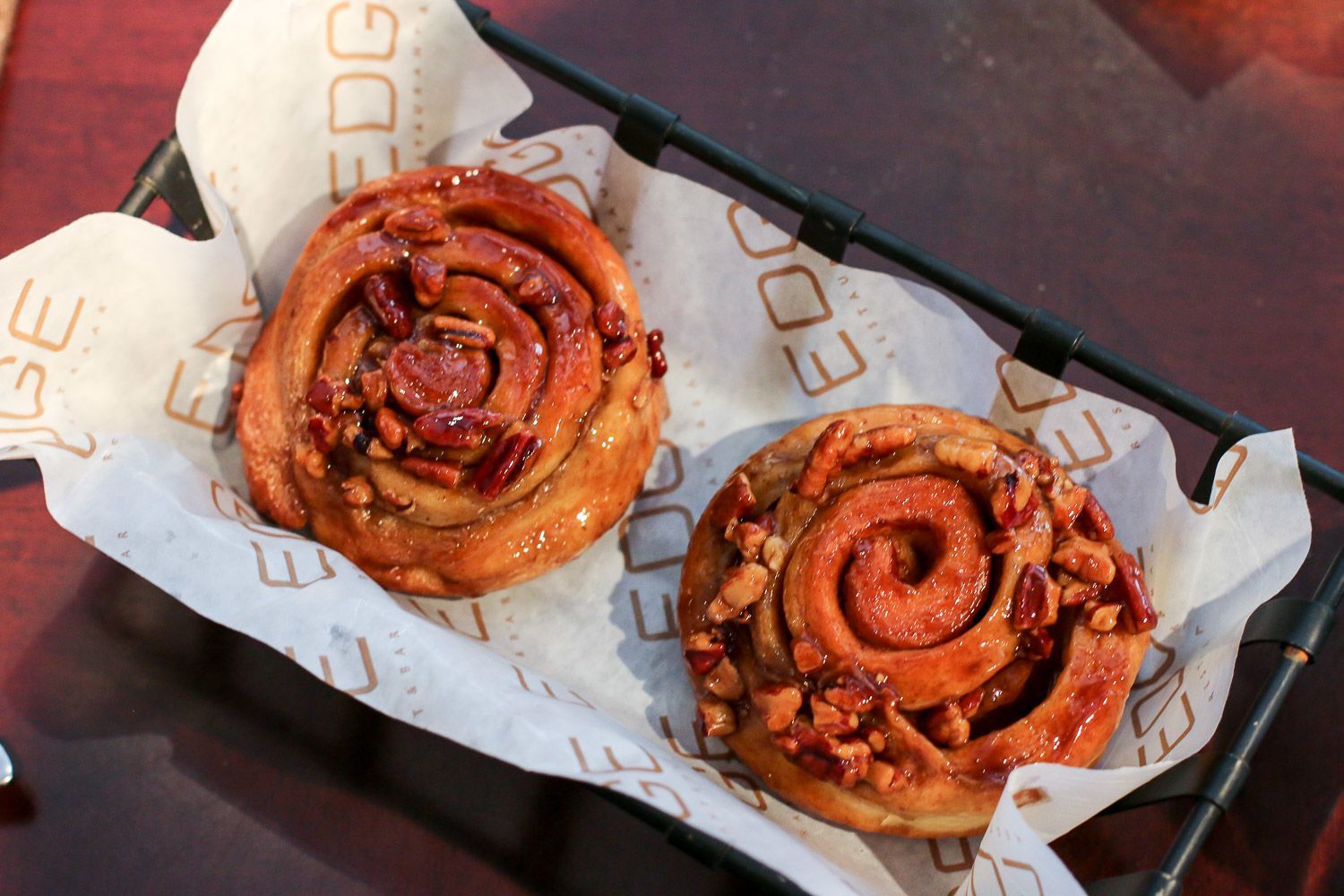 Sticky pecan buns at EDGE Restaurant inside Four Seasons Hotel Denver