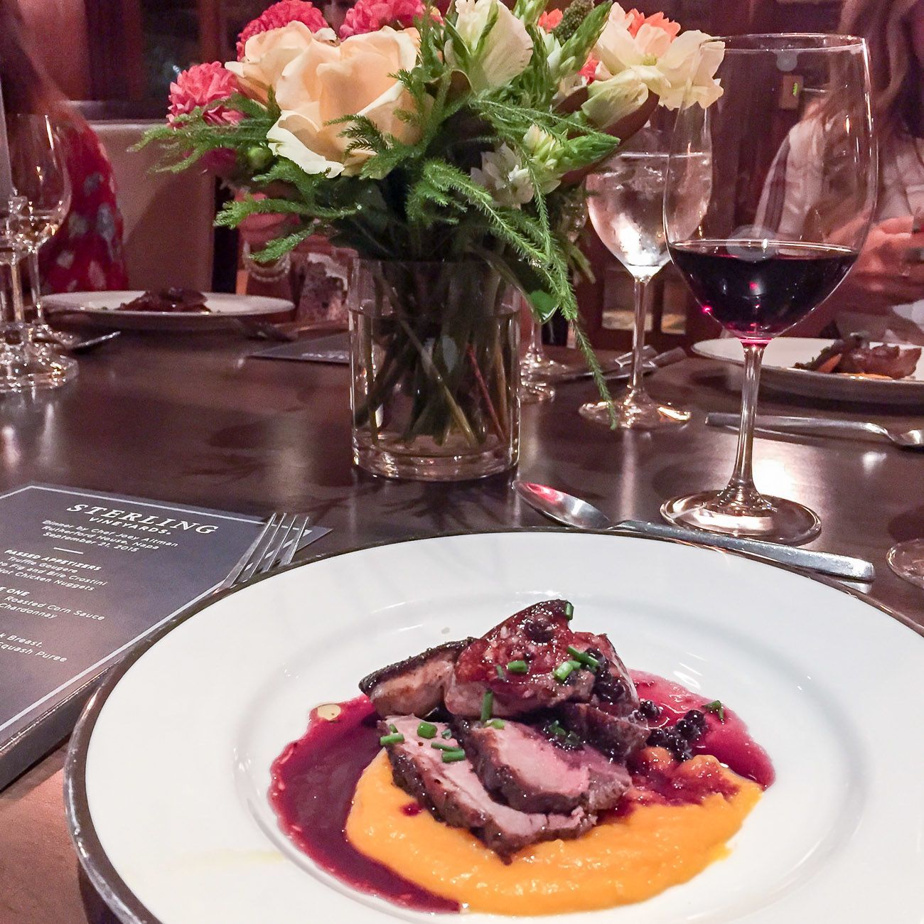 Duck breast and butternut squash puree paired with Sterling wines