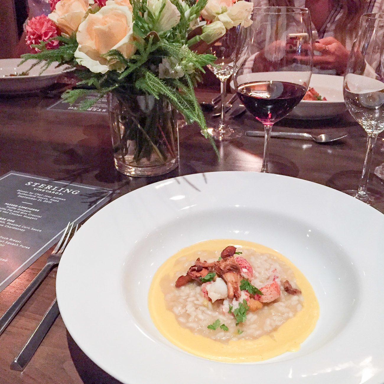 Lobster risotto with corn sauce paired with Sterling wines