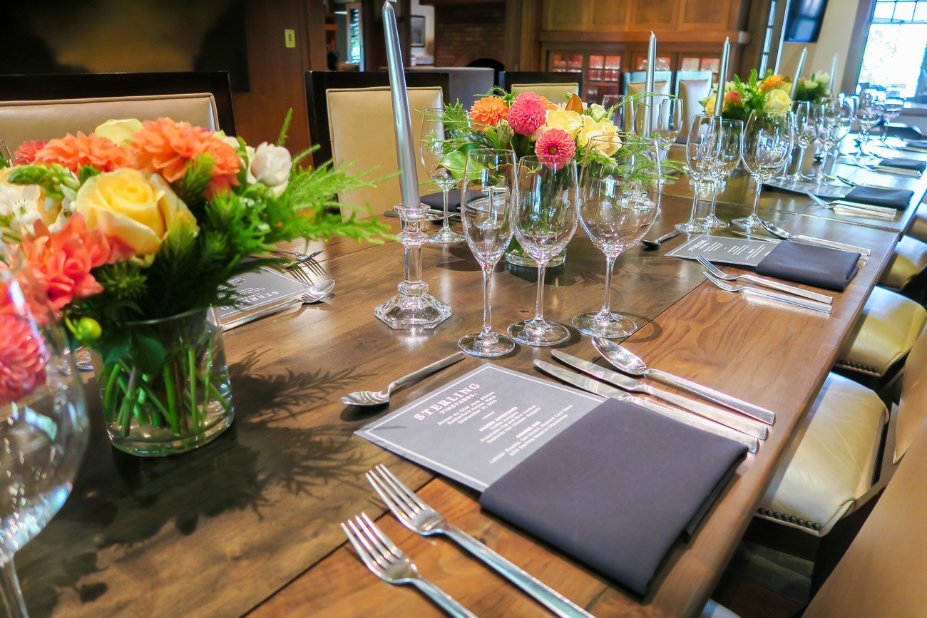 A beautiful tablescape at Rutherford House in Napa Valley