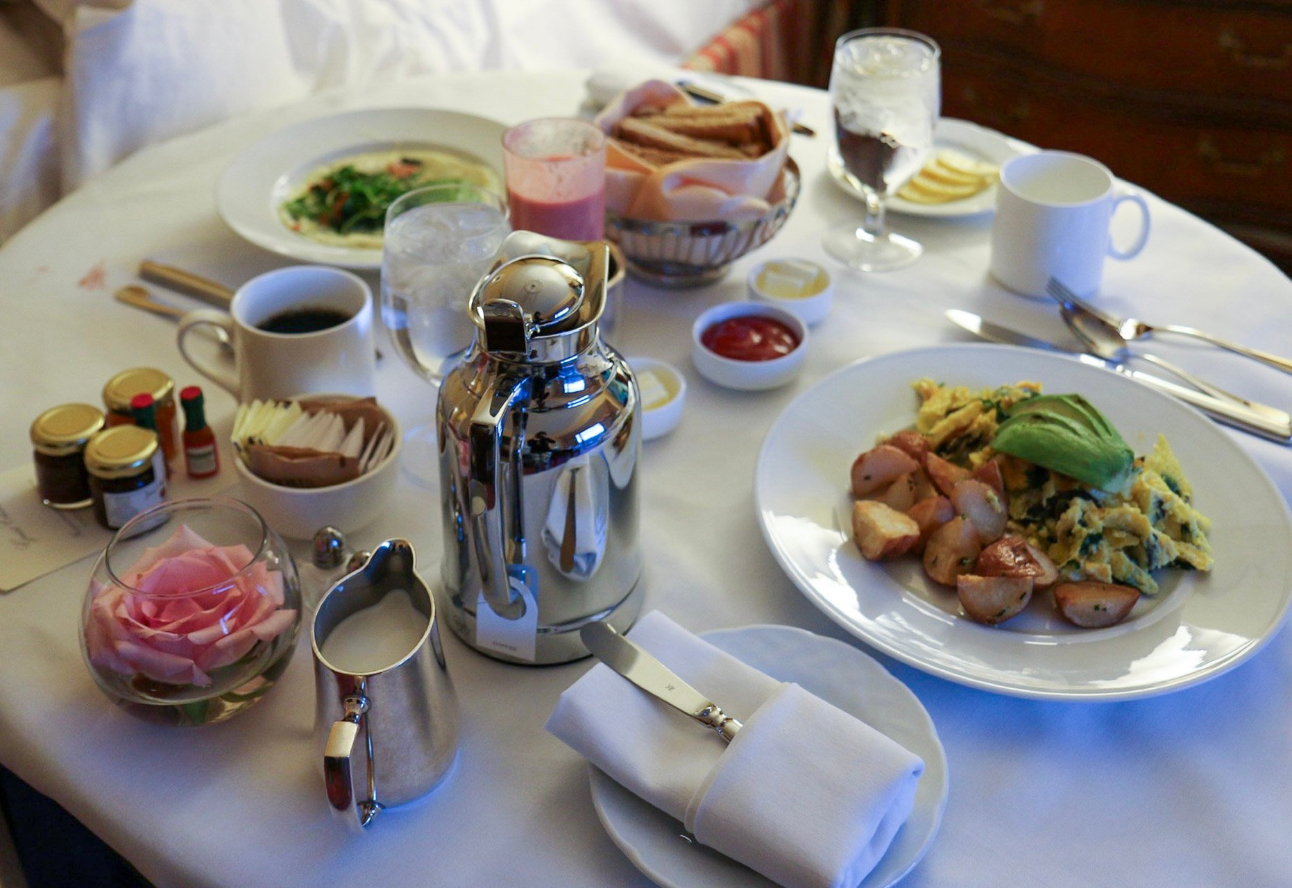 Our room service breakfast trolley at Four Seasons Westlake Village.