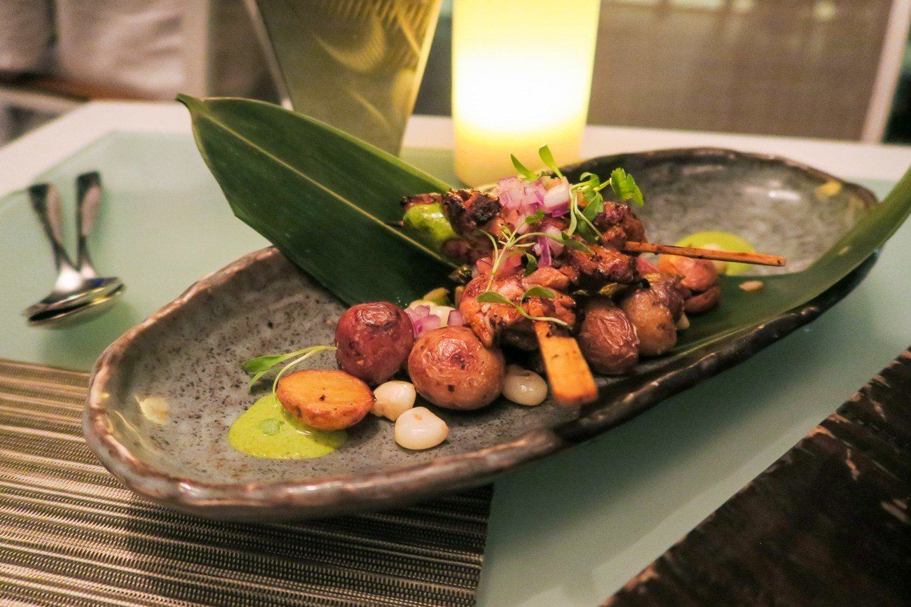 Chicken anticucho at La Mar by Gaston Acurio restaurant in Mandarin Oriental, Miami