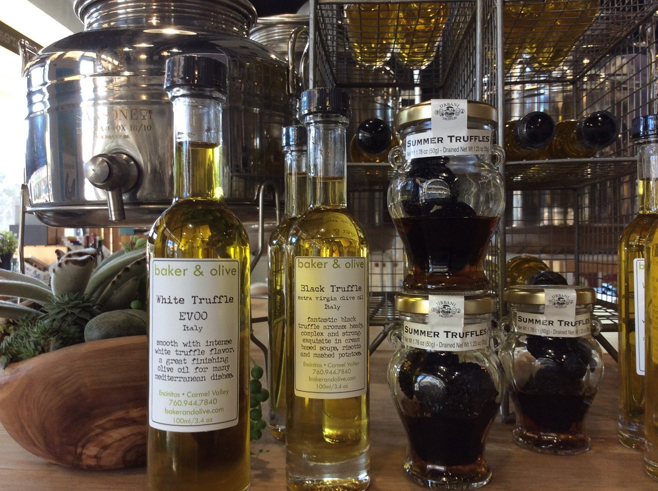 A selection of olive oil and vinegar from Baker + Olive
