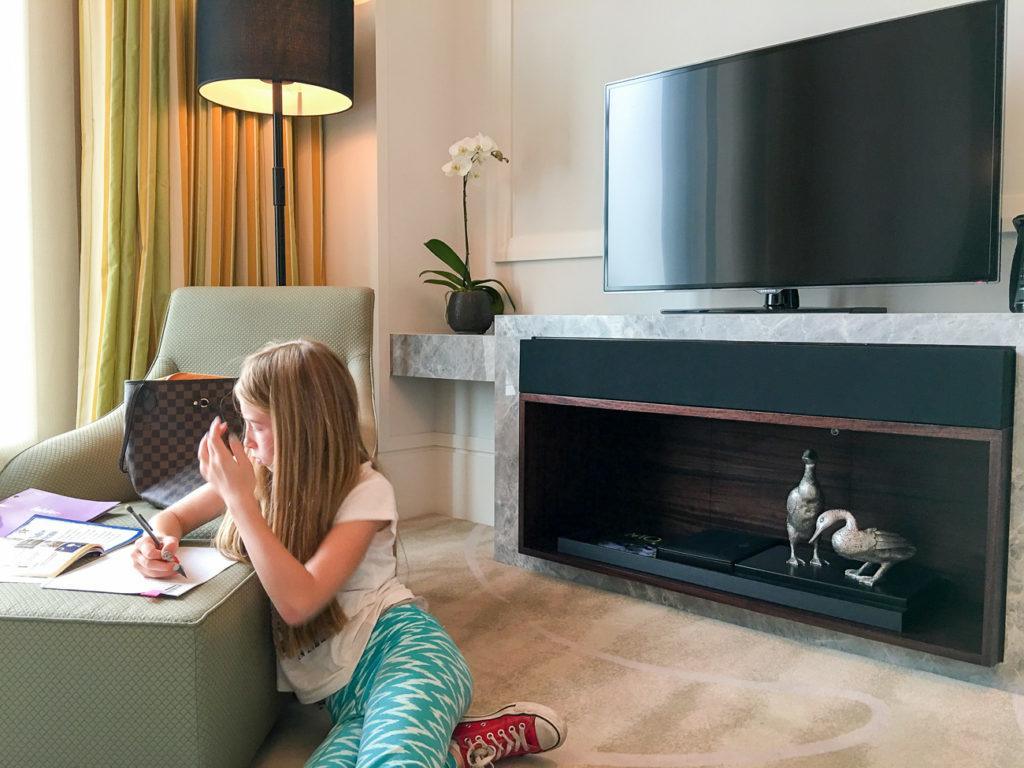 Relaxing in our room at Mandarin Oriental, Taipei
