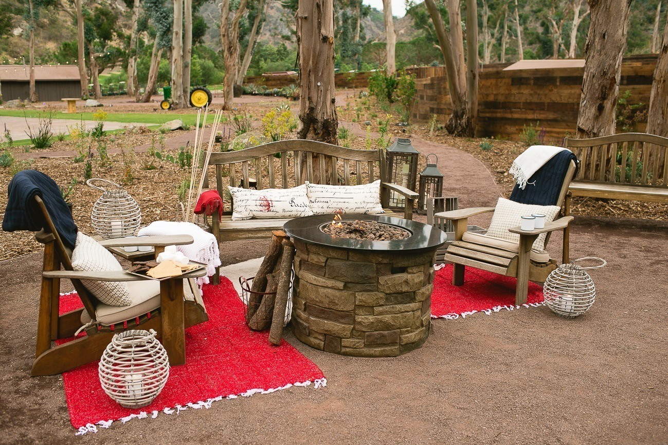 fire pit and s'mores set up
