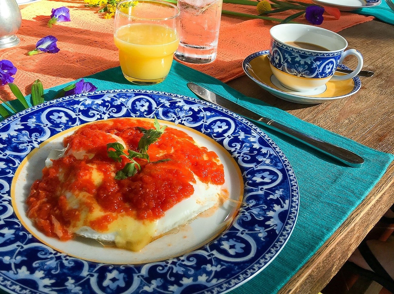 Glorious Yucatecan breakfast at Hacienda Petac in Mexico near Merida.