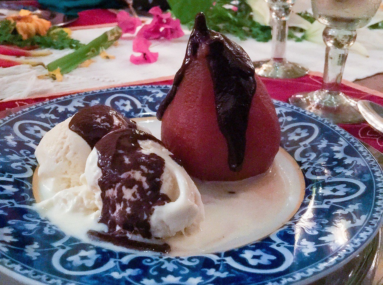 Poached pair with ice cream at Hacienda Petac, a luxury estate in Mexico's Yucatan peninsula near Merida.