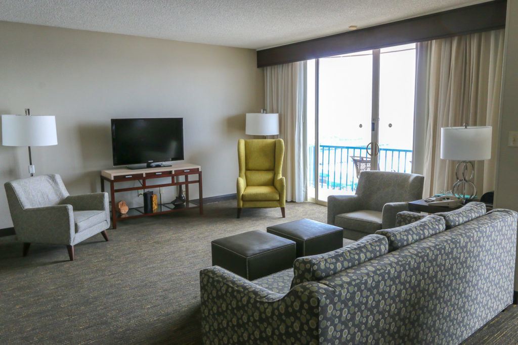 The living room in the Governor's Parlor Suite at Wyndham San Diego Bayside