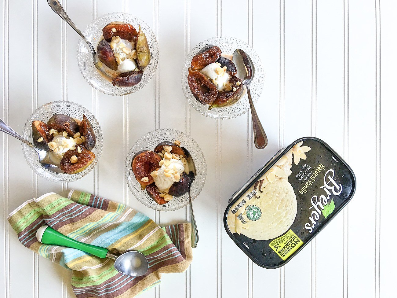 Spiced figs with vanilla ice cream and hazelnuts... a perfect late summer and fall dessert recipe.