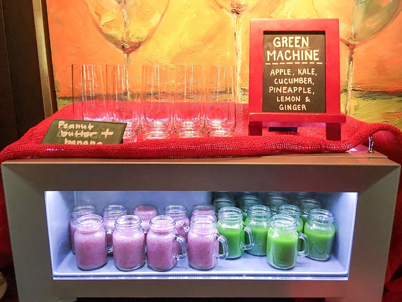 Mini smoothies and juices at Four Seasons Resort Vail's buffet breakfast. Cute!