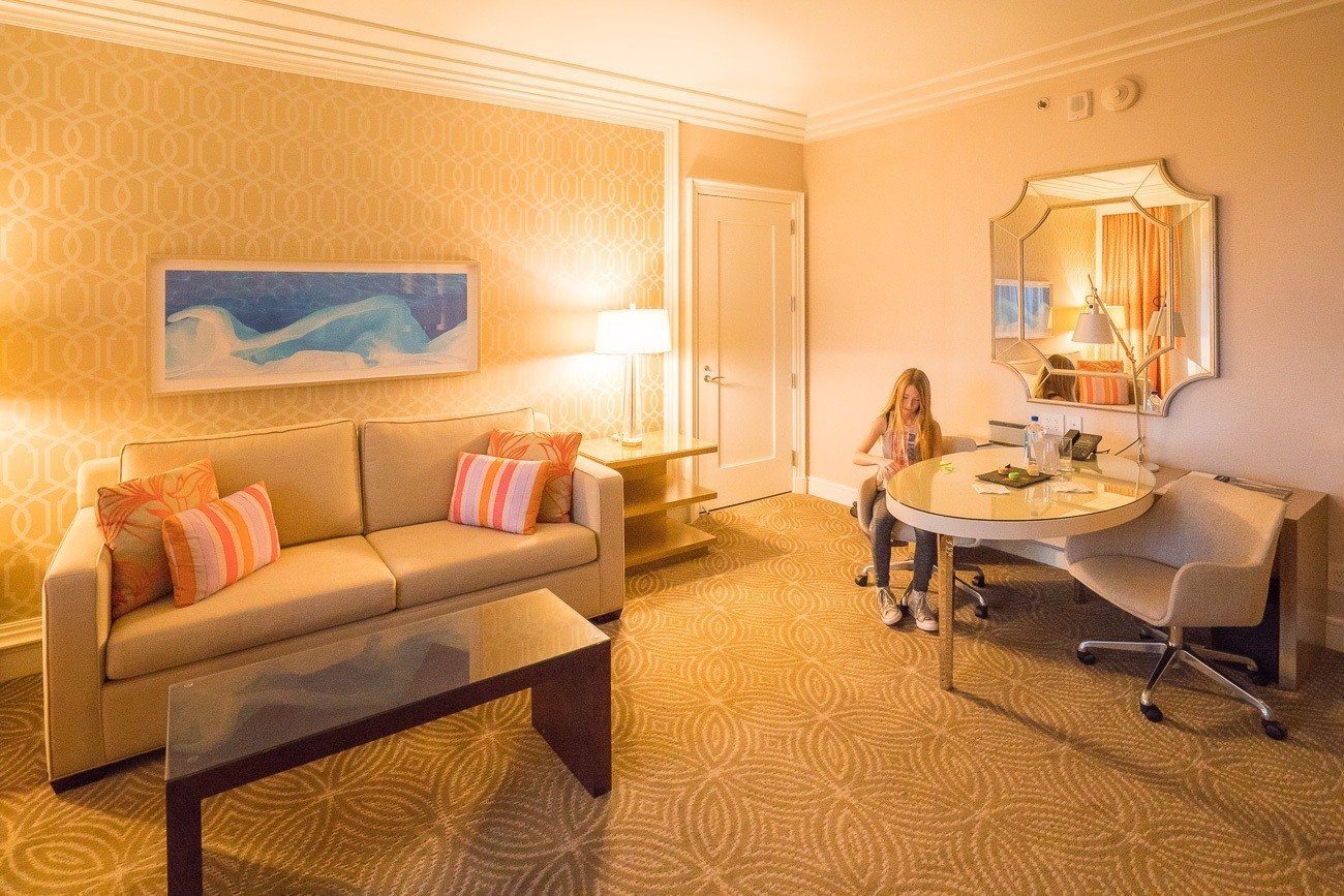 The living room of a Golden Oak View Suite at Four Seasons Resort Orlando at Walt Disney World Resort.