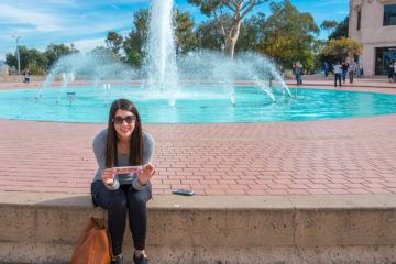 A snack by the Balboa Park fountain