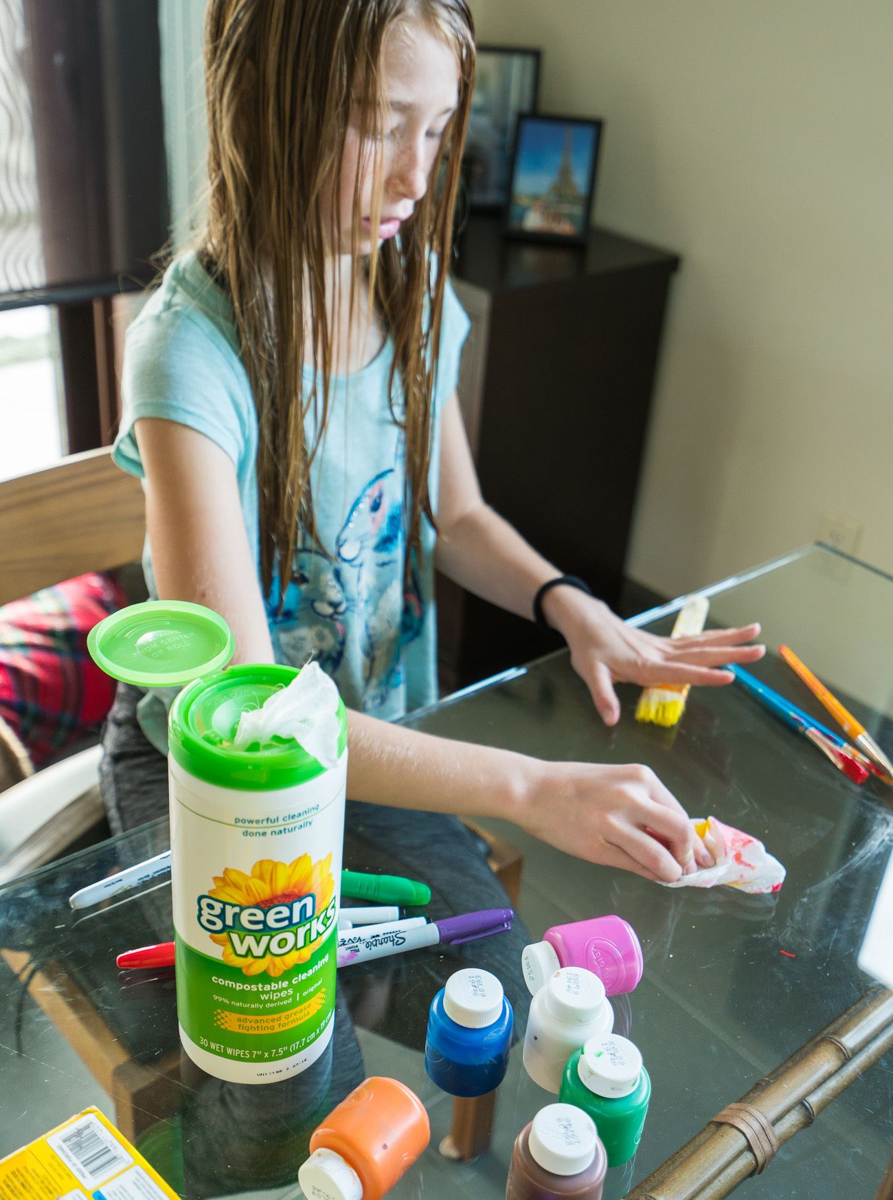 Kids can use Green Works to clean up their own mess after crafting.
