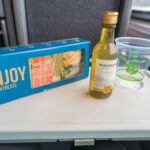 Wine and a snack pack given out in Amtrak business class on the Pacific Surfliner train.