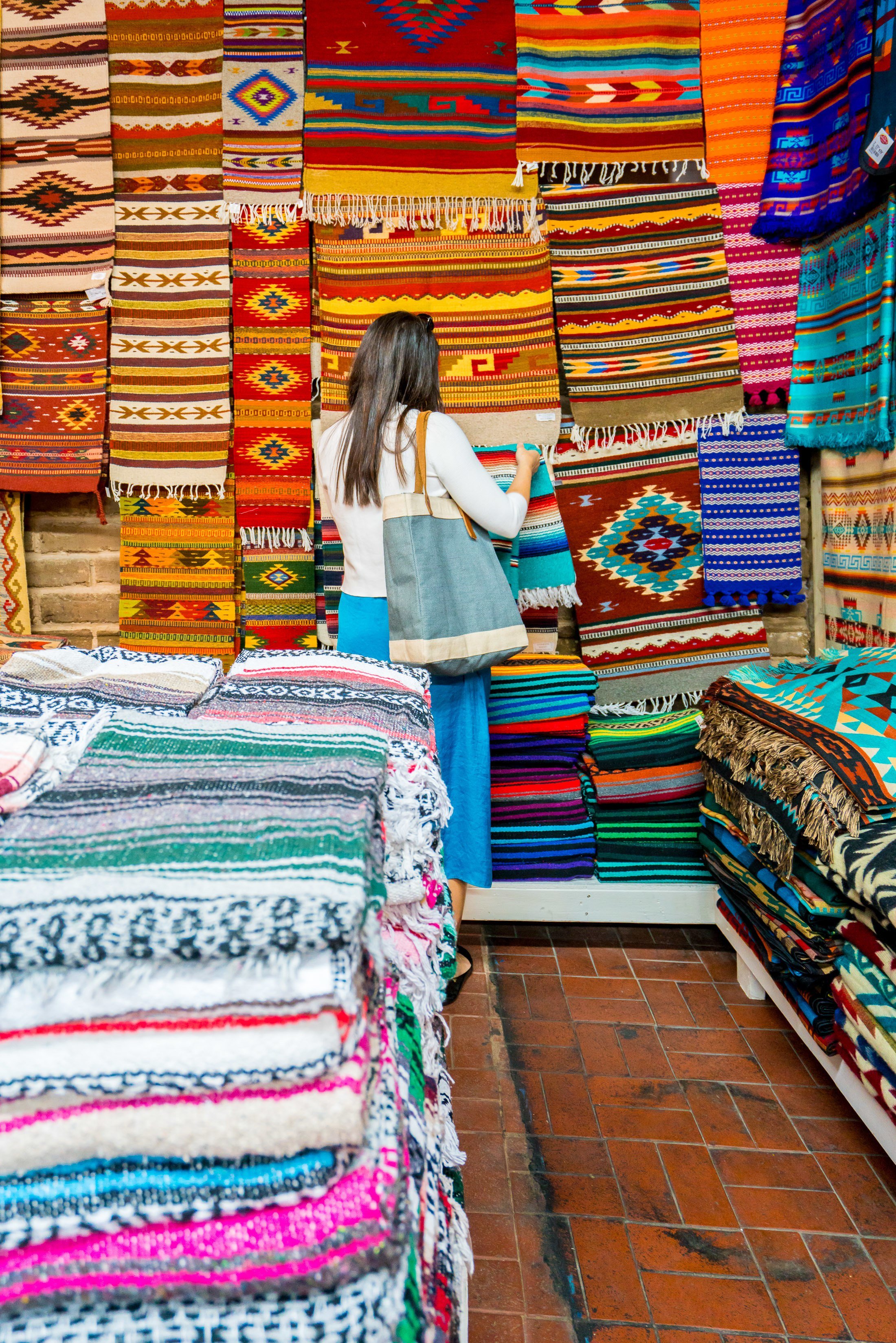 Shopping for blankets in Old Town Albuquerque.