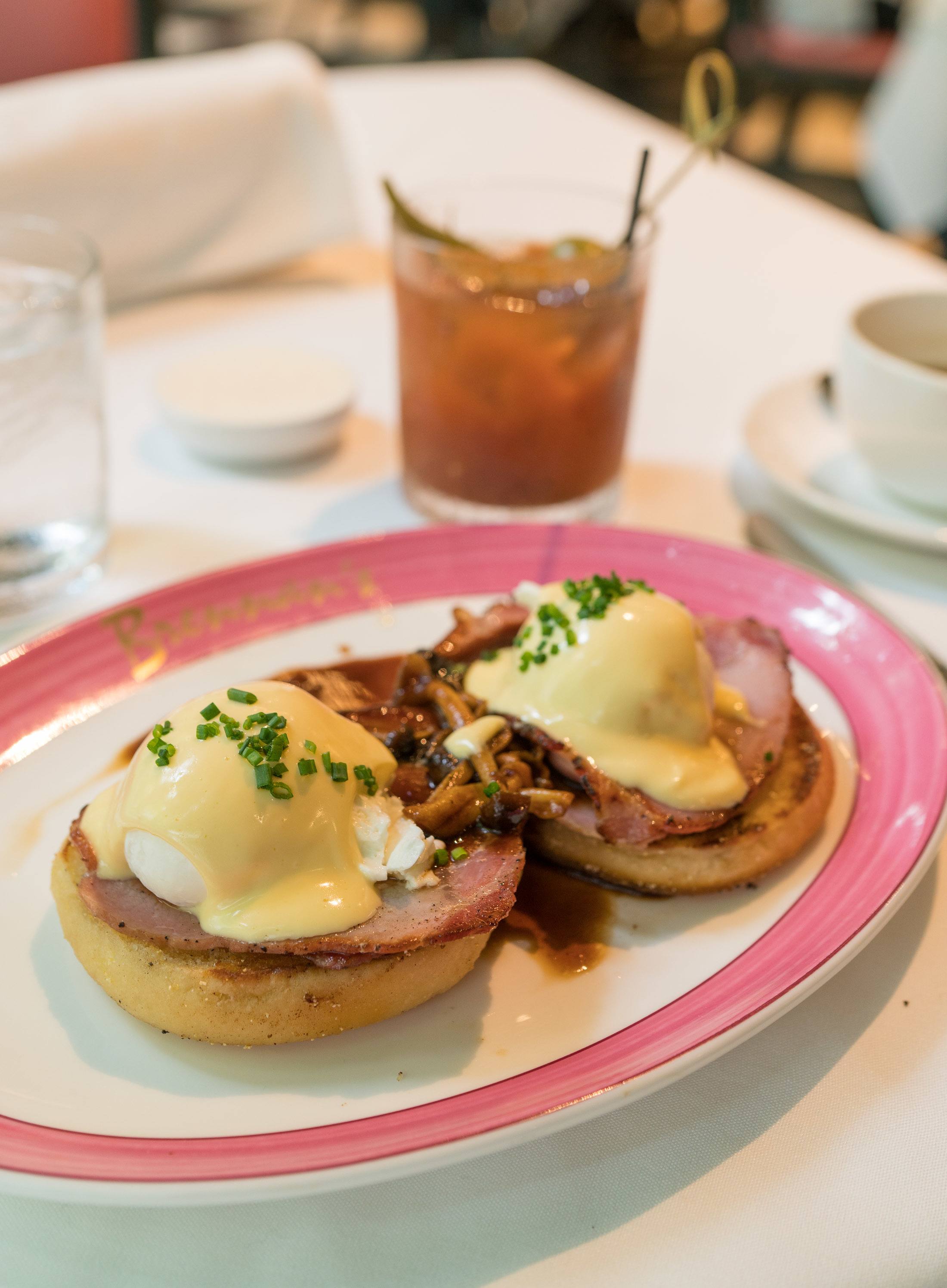 Brennan's famous Benedict served alongside a pickled okra Bloody Mary.