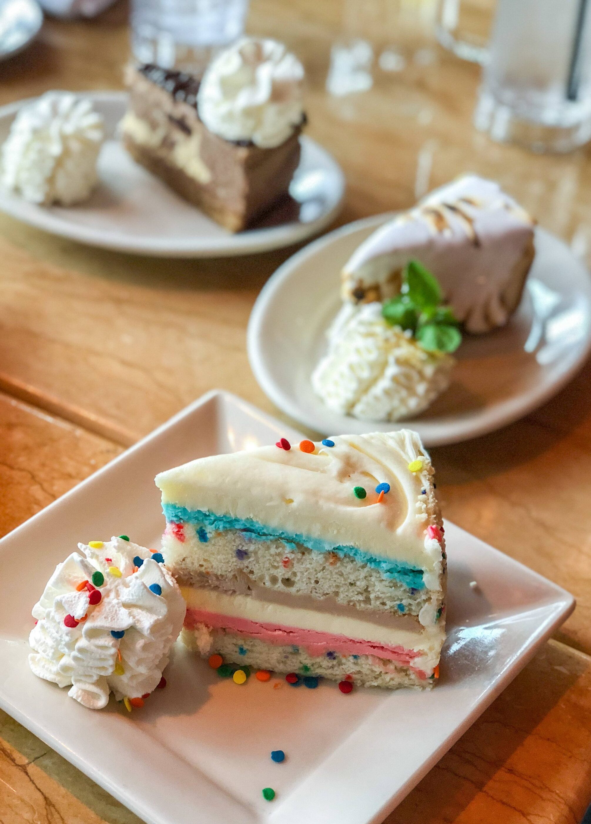 Celebration Cheesecake and other desserts at The Cheesecake Factory