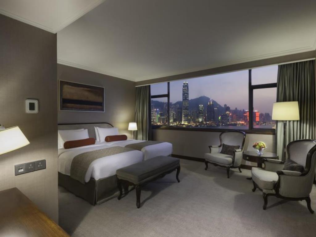 The Deluxe Harbour View Room at Marco Polo Hong Kong hotel.