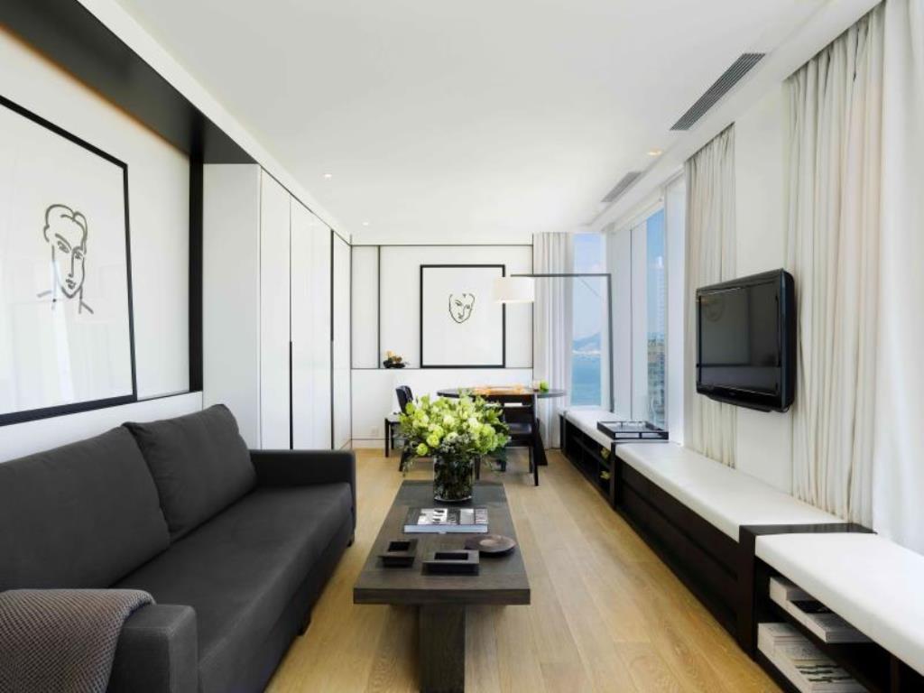 A suite living room at The Jervois, a Hong Kong boutique hotel.
