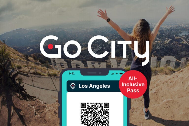 The Go City app in view behind the Hollywood sign.