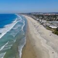 An aerial view of Del Mar City beach.
