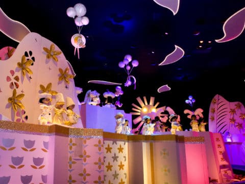 Dolls sing in the grand finale of it's a small world, one of the best rides at Disneyland for young kids.