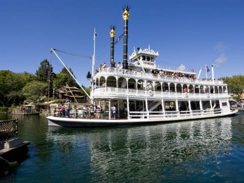 Mark Twain Riverboat sits in the water at Disneyland