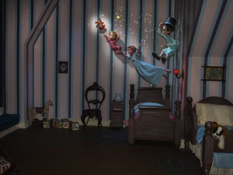 Kids fly in the nursery during Peter Pan's Flight, one of the best rides at Disneyland.