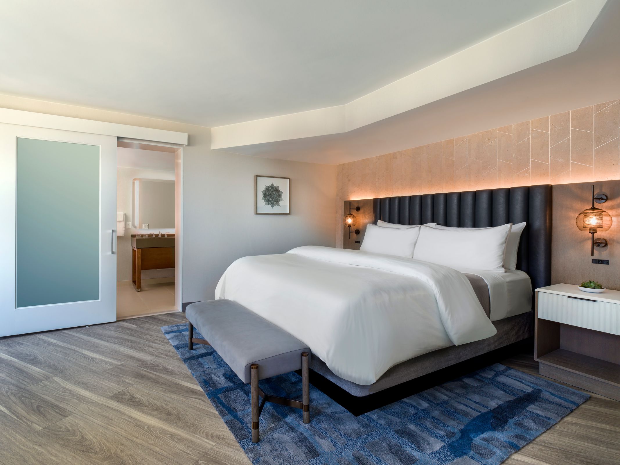 A renovated king guest room interior at Westin San Diego Bayview.