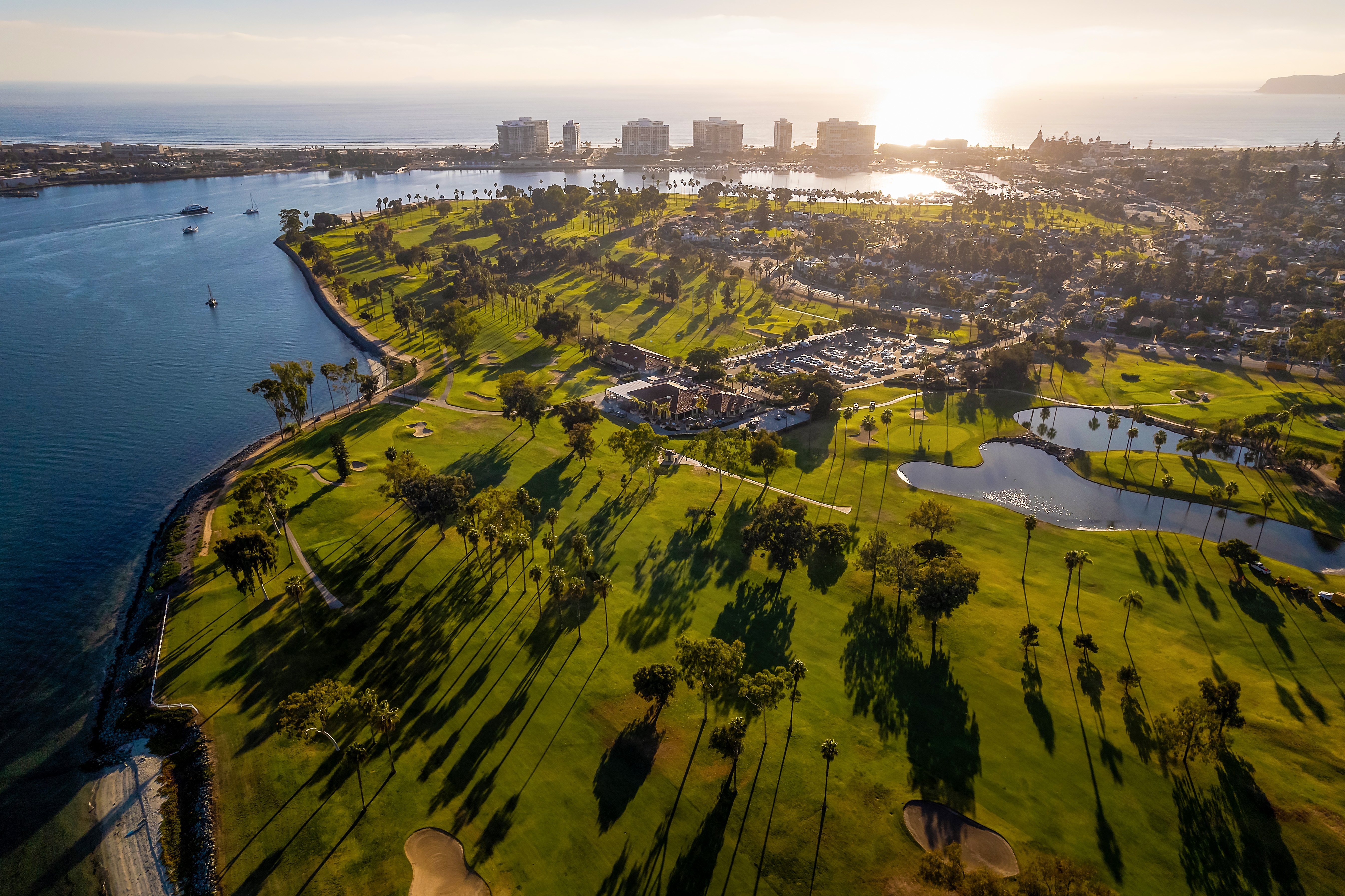 Aerial view of the golf course on Coronado Island in San Diego.