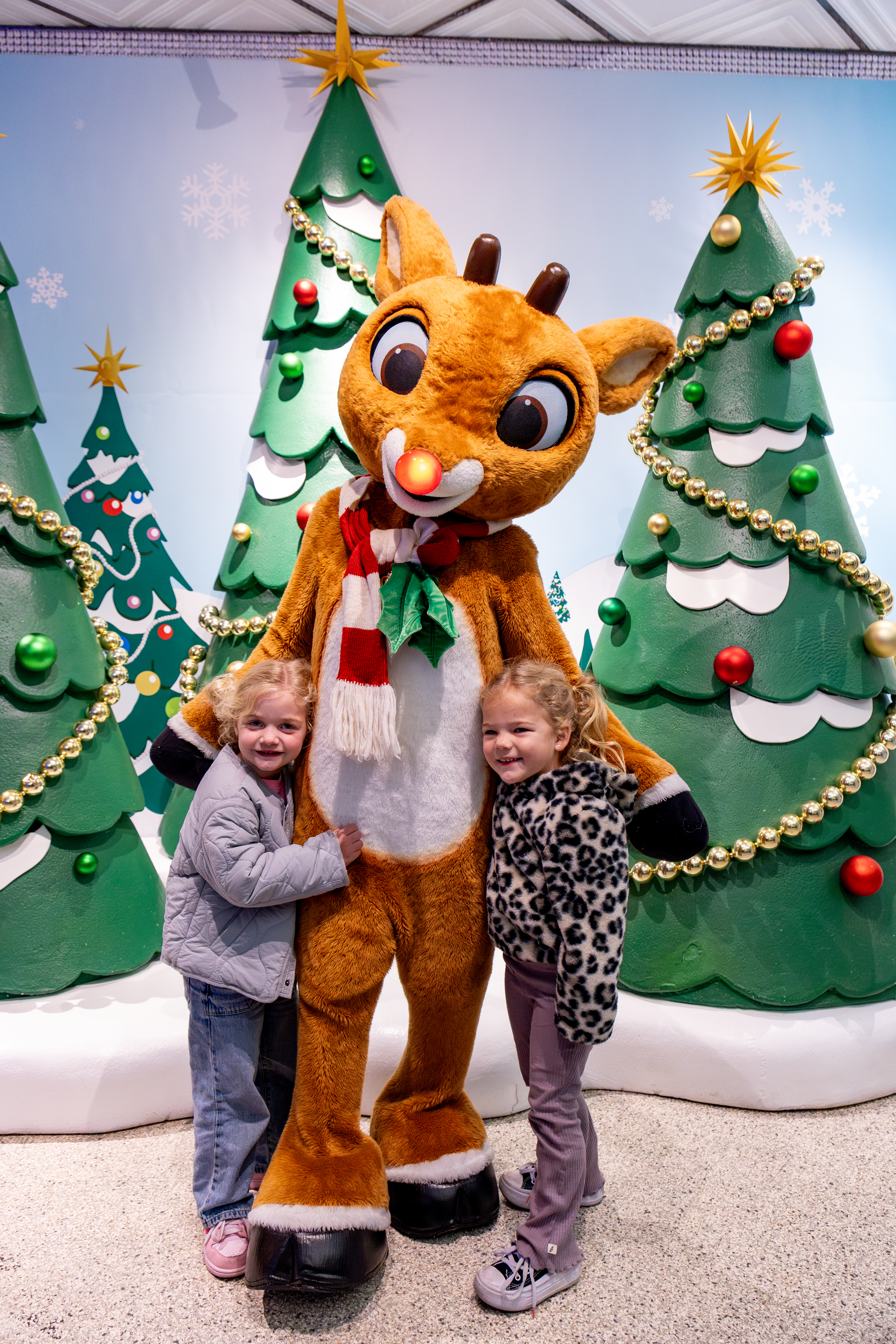 Two little girls with Rudolph Seaworld San Diego