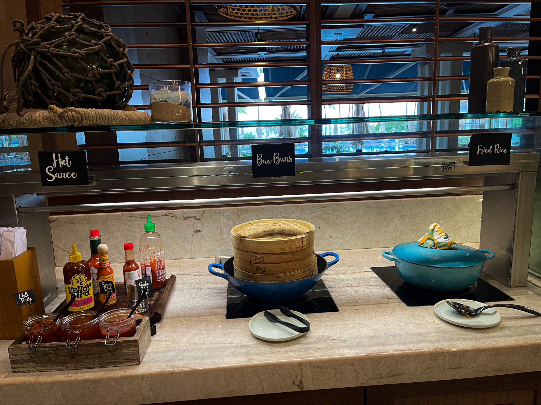 Bao and fried rice at the breakfast buffet.