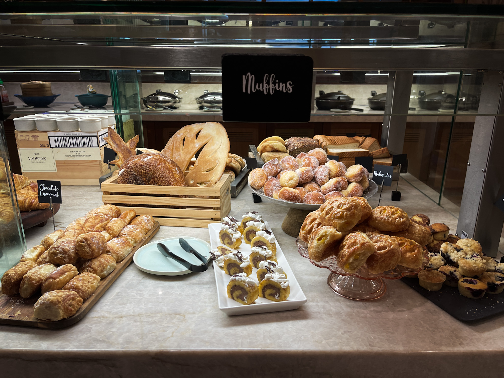 Assorted baked goods at the breakfats buffet.