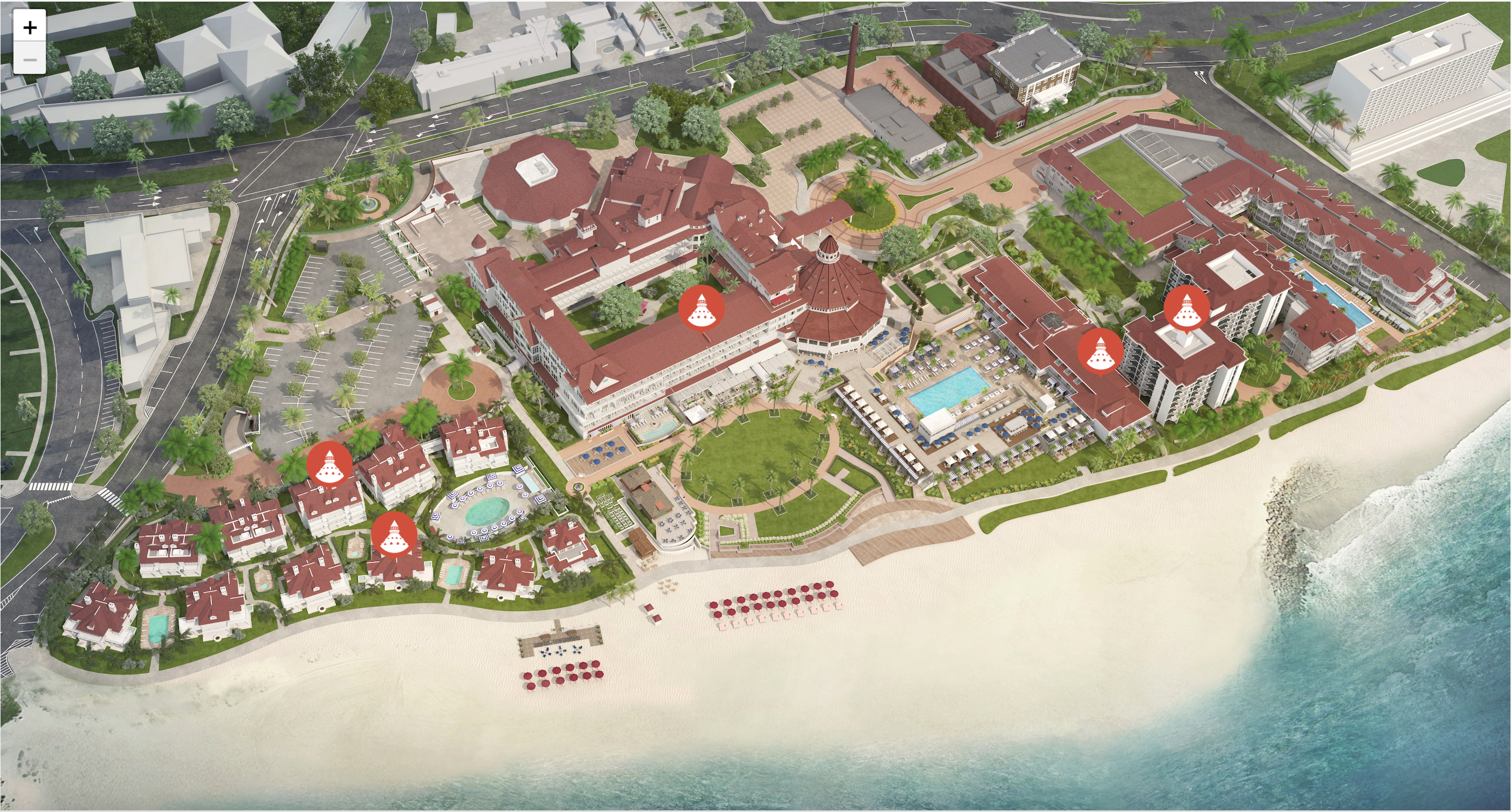 An illustrated map of Hotel del Coronado.