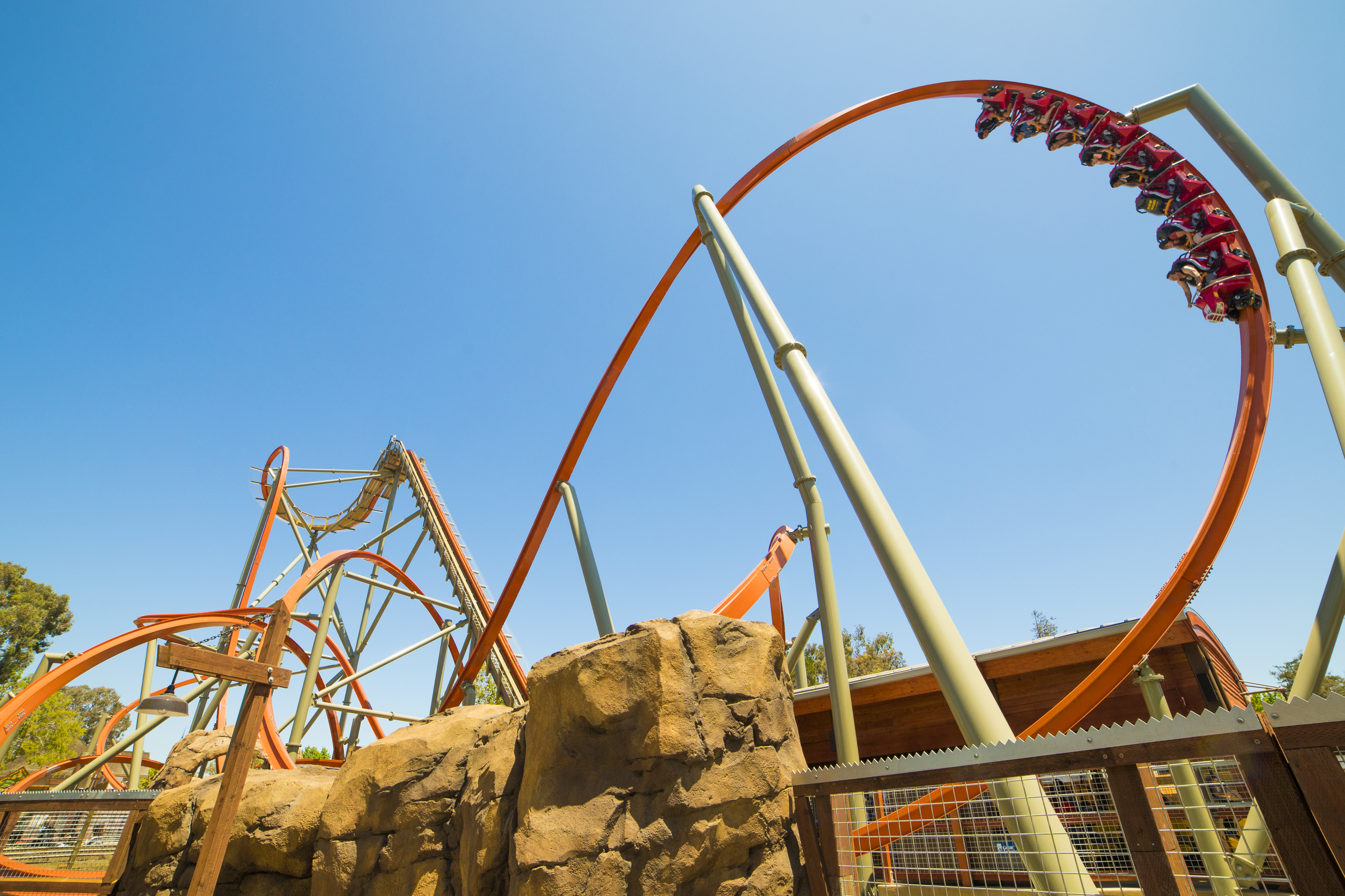 People ride a big roller coaster at California's Great America.