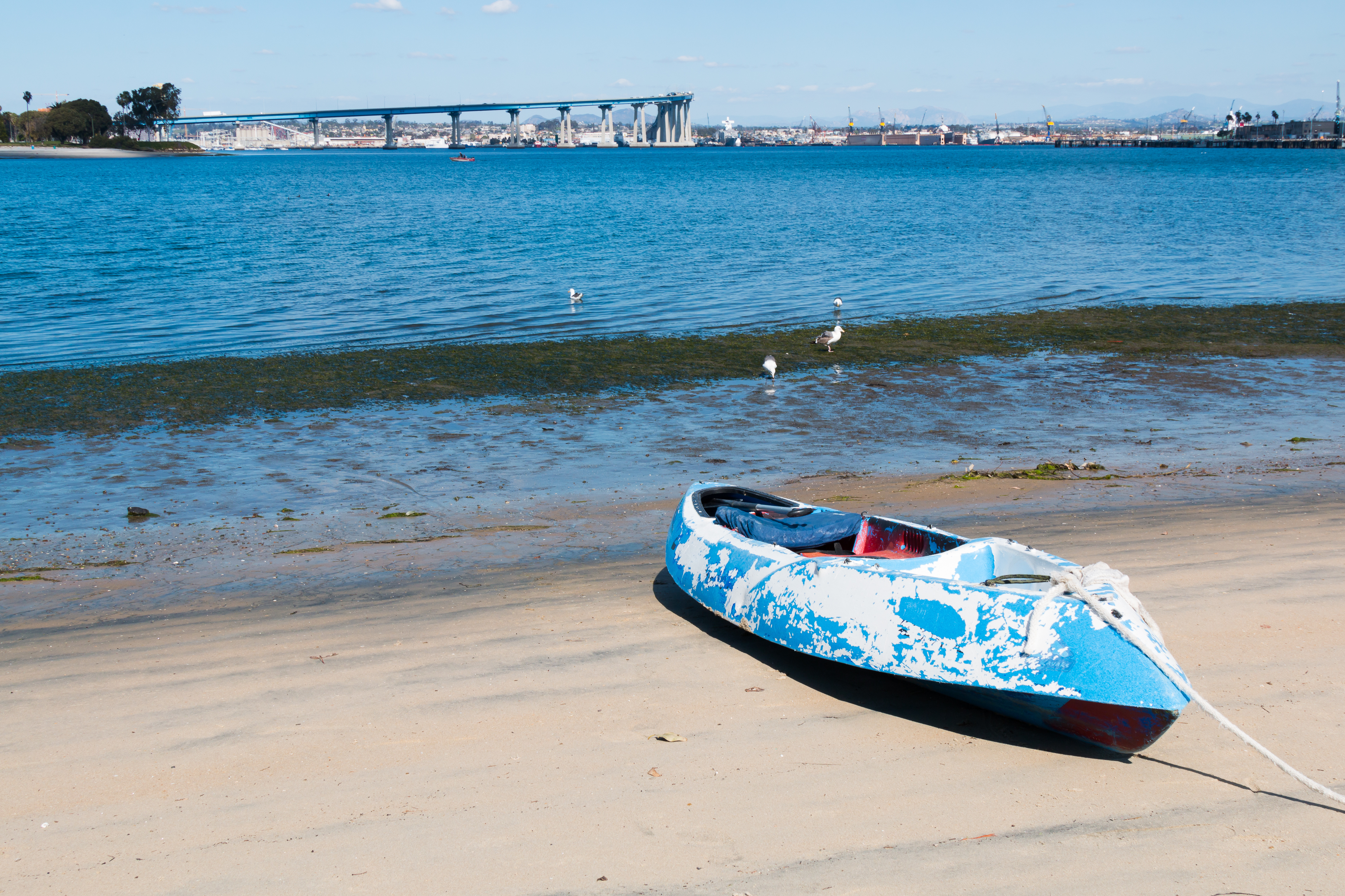 A kayak on the sand at Glorietta Bay in Coronado.