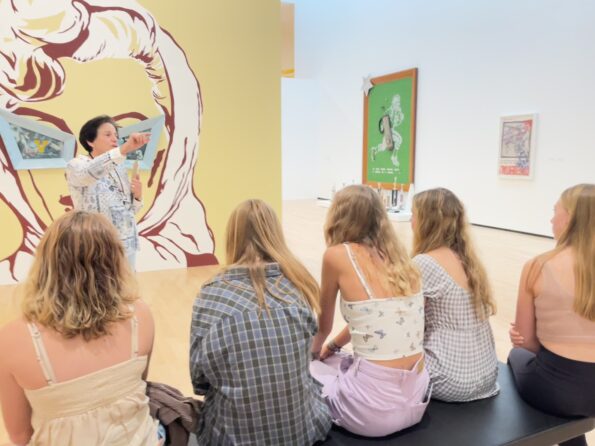 A docent shares insight on art at Museum of Contemporary Art La Jolla.