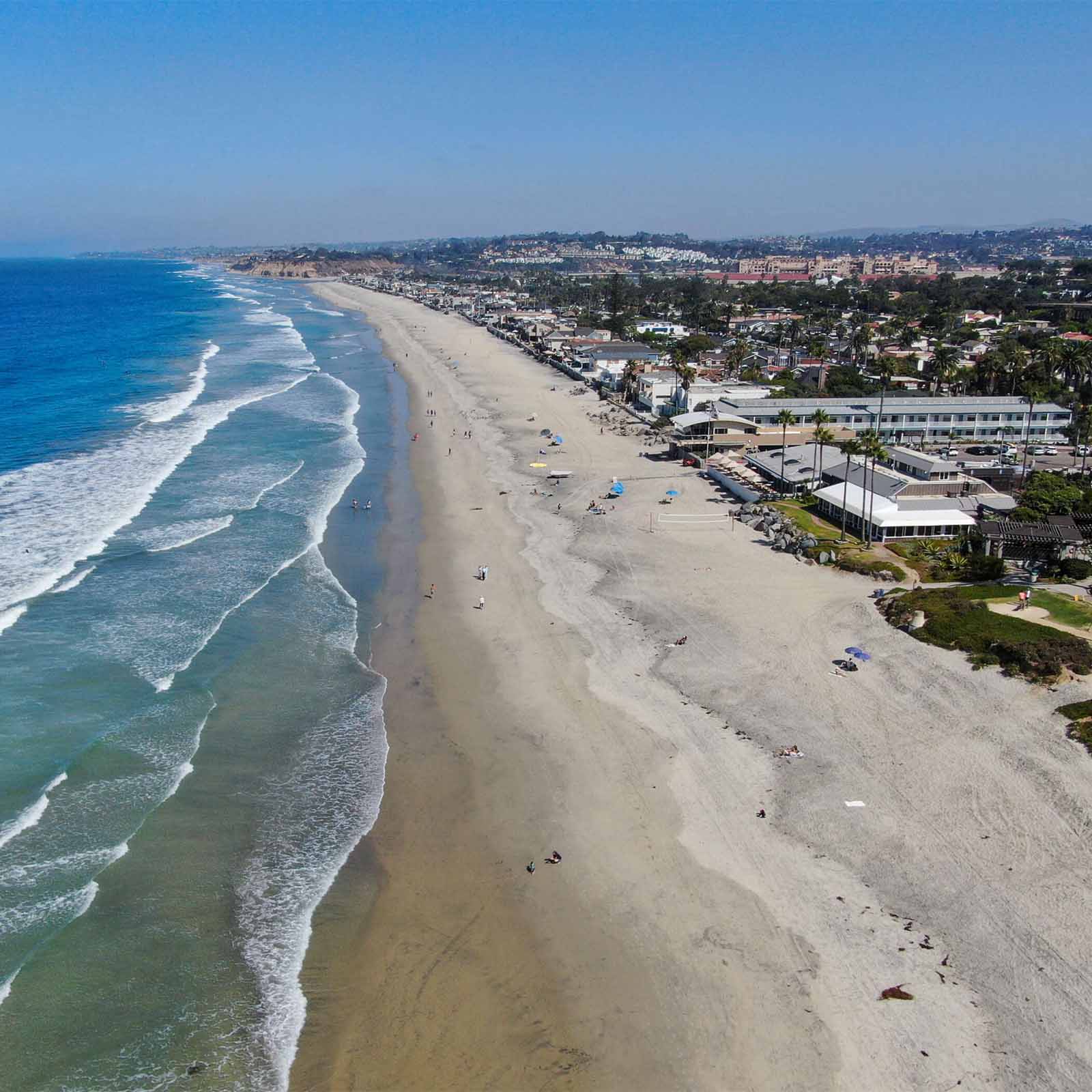 An aerial view of Del Mar City beach.