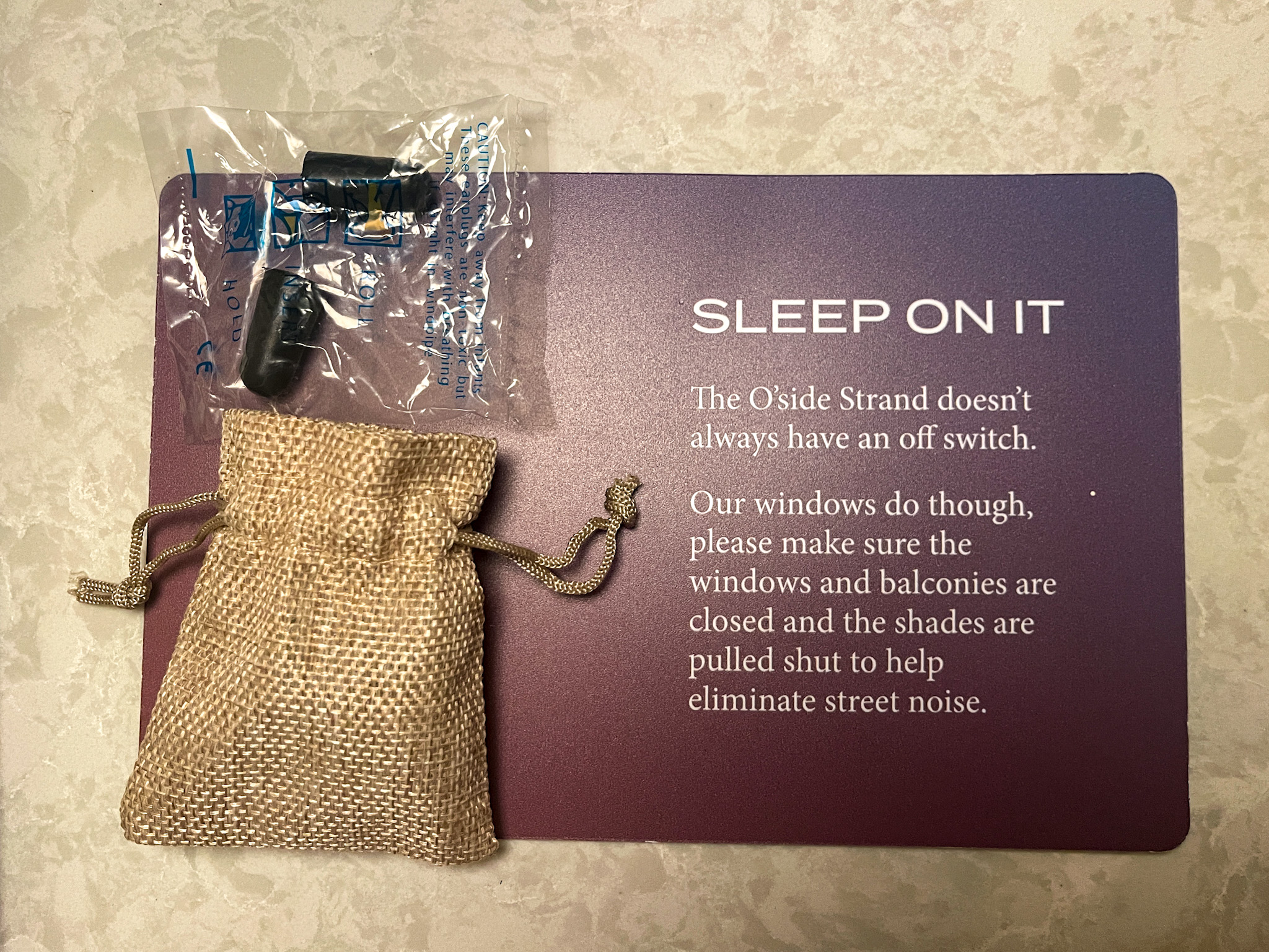 Ear plugs provided in my room at Mission Pacific Hotel in Oceanside.