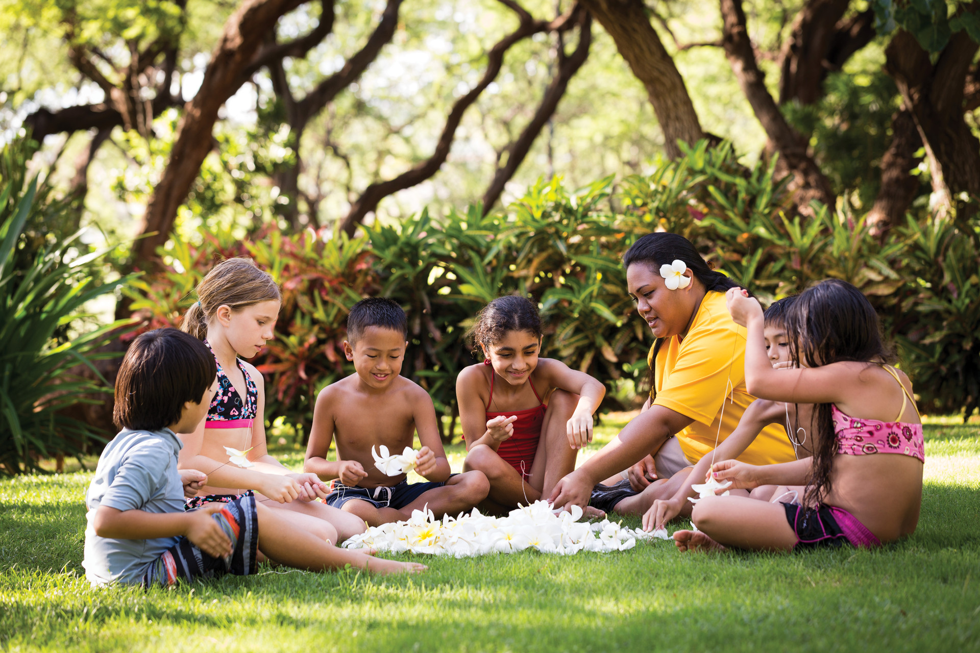 happy kids making flowers