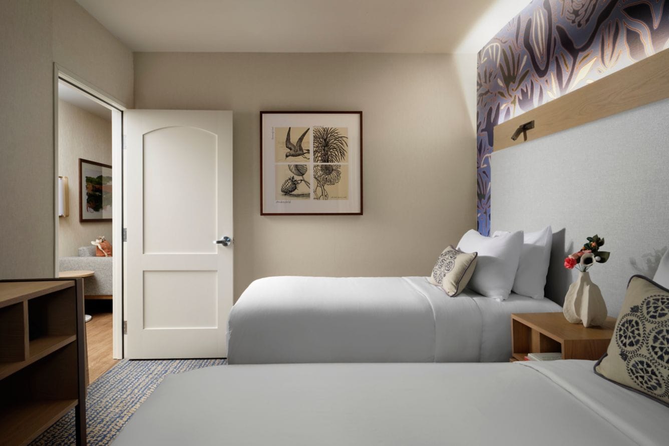 The twin bedroom in the family suite at Hotel Solea in Carlsbad