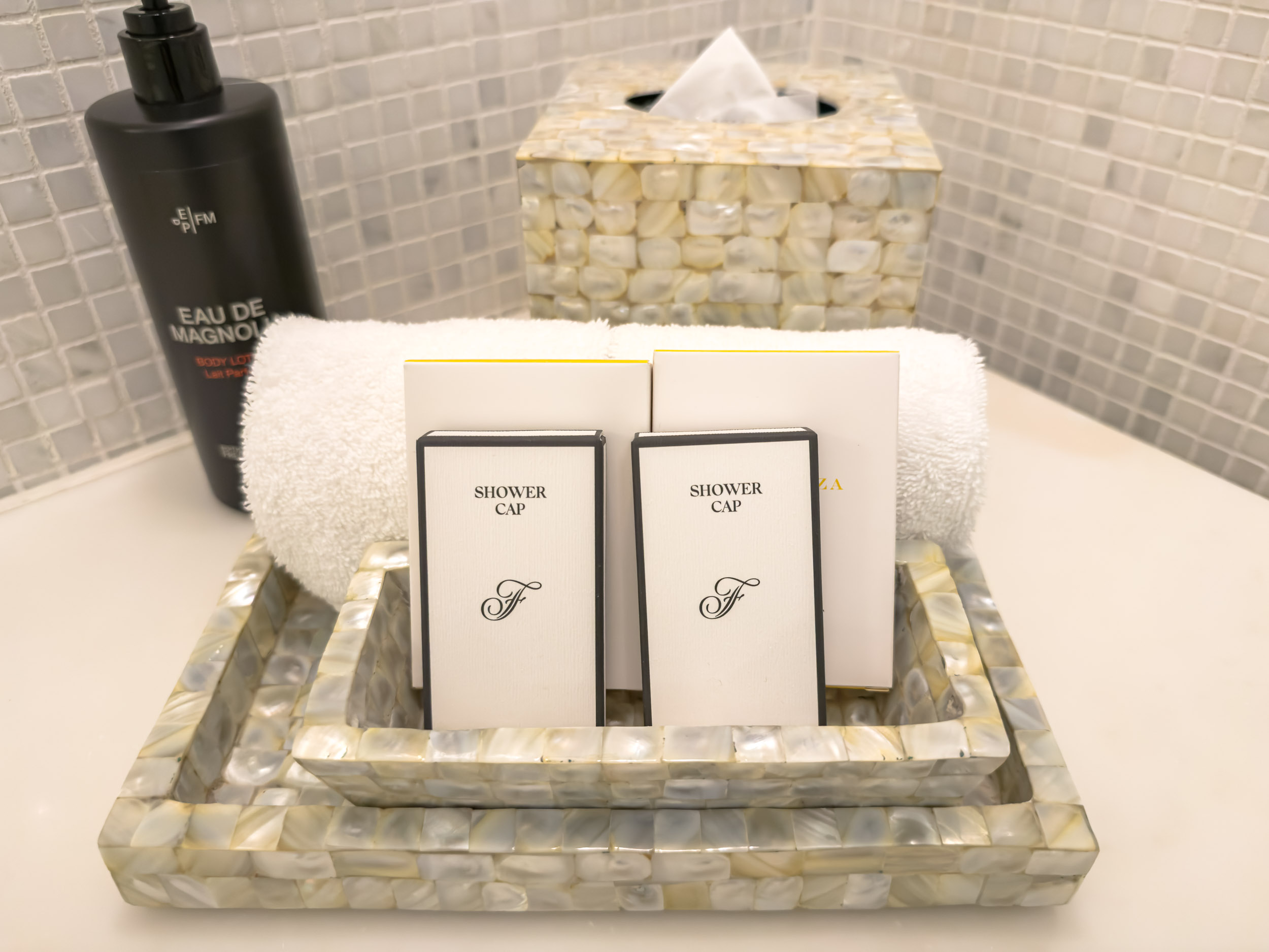 Fr&eacute;d&eacute;ric Malle Eau de Magnolia bath amenities at The Plaza Hotel New York