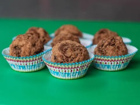 Finished no-bake brownie balls served in mini muffin cups