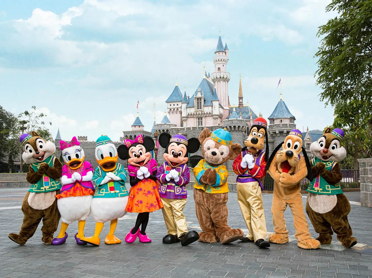 Characters in Chinese New Year Costumes at Hong Kong Disneyland