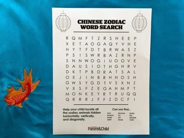 A free word search printable for Chinese New Year